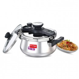 Prestige Clip On Stainless Steel Handi Pressure Cooker with Glass Lid (5 Litres, Metallic Silver)